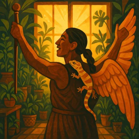 Prehistoric Figure of Hinted East Asian Descent with Prominent Wings
