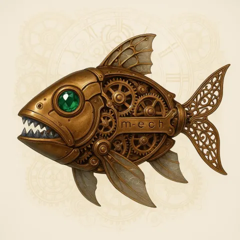 Envision a Mechanical Fish Crafted in Steampunk Fashion