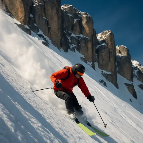 Skier Descends a Steep