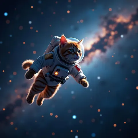 Astronaut Cat Drifting Through Starlit Cosmos