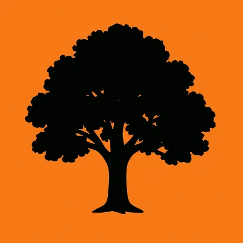 Simple Tree Outline in Solid Black as a Silhouette