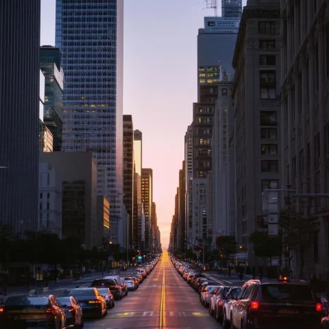 Cinematic Sunrise Over Downtown San Francisco Streets