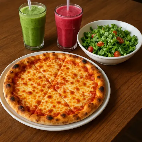Table Set with a Cheese Pizza