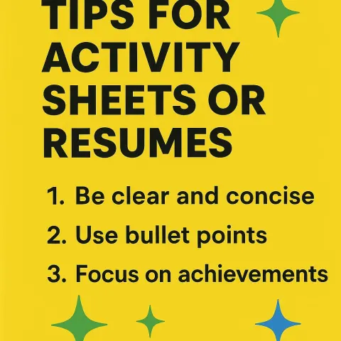 Yellow Poster with Three Tips for Activity Sheets