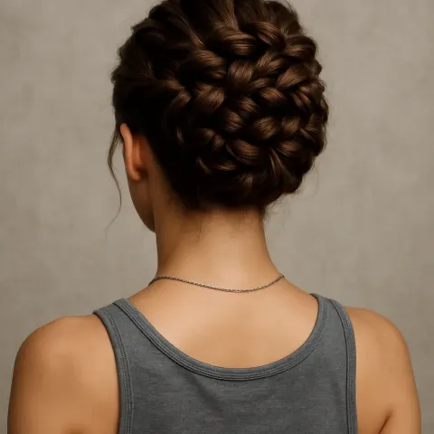 Woman with Intricate Braided Updo Hairstyle Viewed from the Back