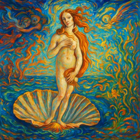 Dynamic Timelapse Artwork Inspired by Botticelli's 'Birth of Venus,' Using