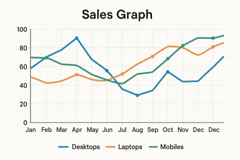 Sales Graph Showing Monthly Performance Trends for Desktops