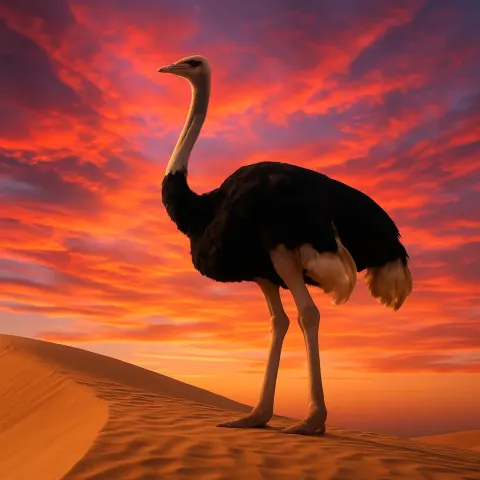 Towering Ostrich Positioned Atop a Sandy Dune