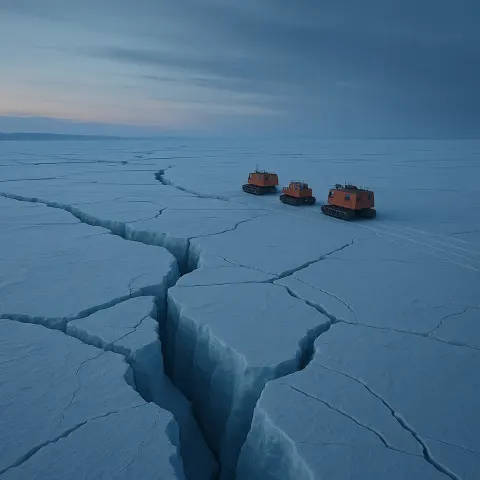 Small Cluster of Research Vehicles Crawls Across an Immense