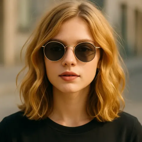 Stylish Girl with Wavy Golden Hair