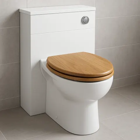 Modern Back-to-wall Toilet with a Wooden Seat