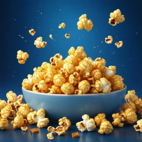 Caramel Popcorn Rendered on Rich Blue Background