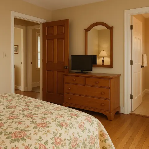 Cozy Bedroom with a Wooden Dresser