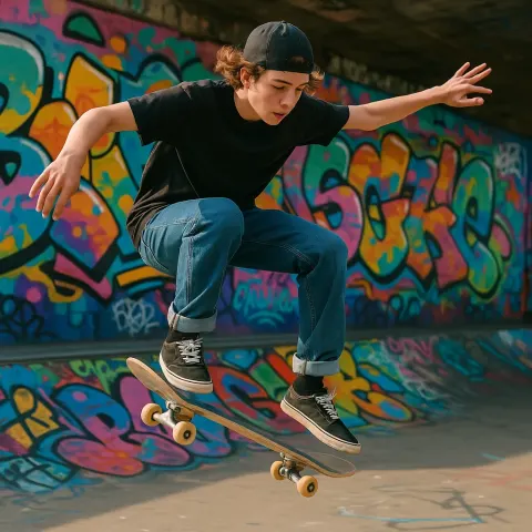 Young Skater Executing a Trick in Mid-air with His Skateboard