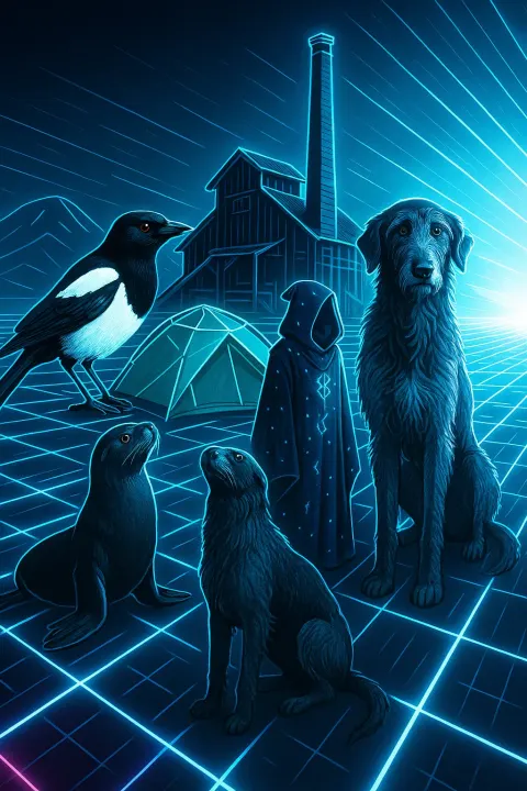 Digital Cyberspace of Glowing Neon Lines and Grids Pulses