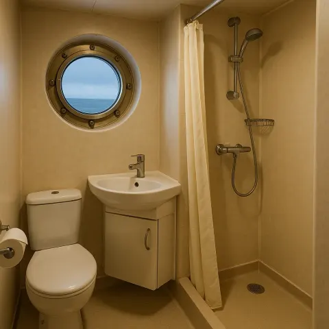 Small Ship's Bathroom with a Circular Porthole