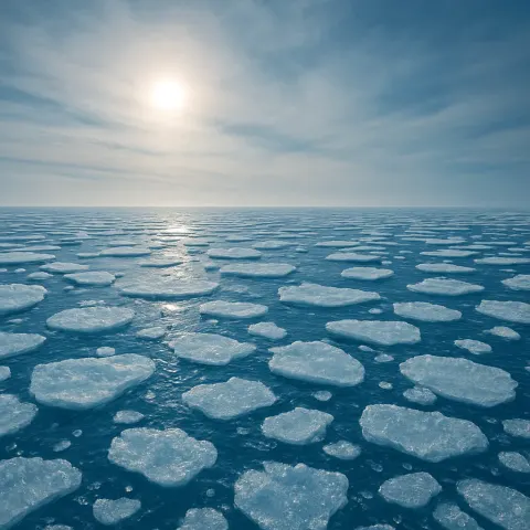 Myriad Shimmering Ice Floes Drift Across a Boundless