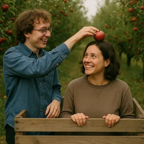 Two People in an Apple Orchard