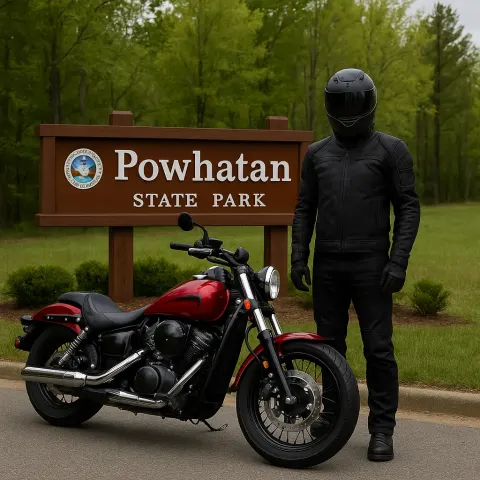 Person in Motorcycle Gear Standing Next
