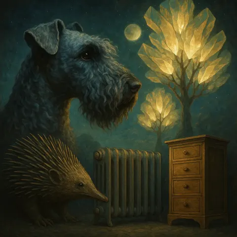 Profile Artistic Montage Features a Kerry Blue Terrier