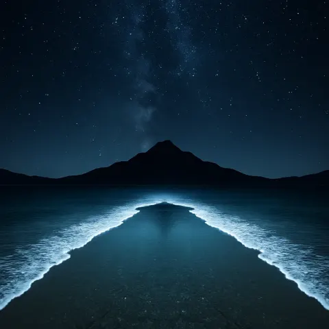 Under a Starry Night Sky over a Dark Mountain Silhouette