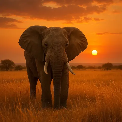 Awe-inspiring Elephant Positioned Among the Sunlit Golden Grasses