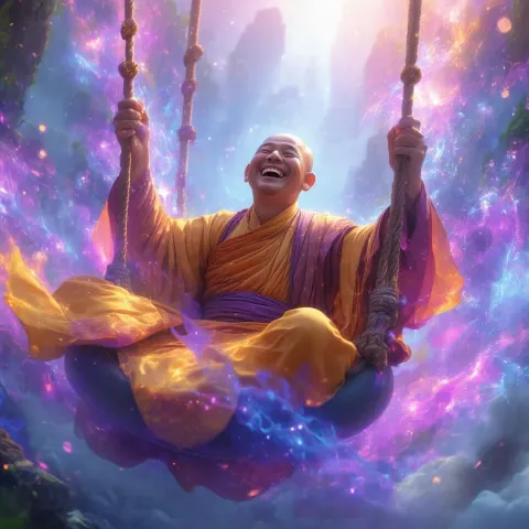 Laughing Monk on a Celestial Tire Swing
