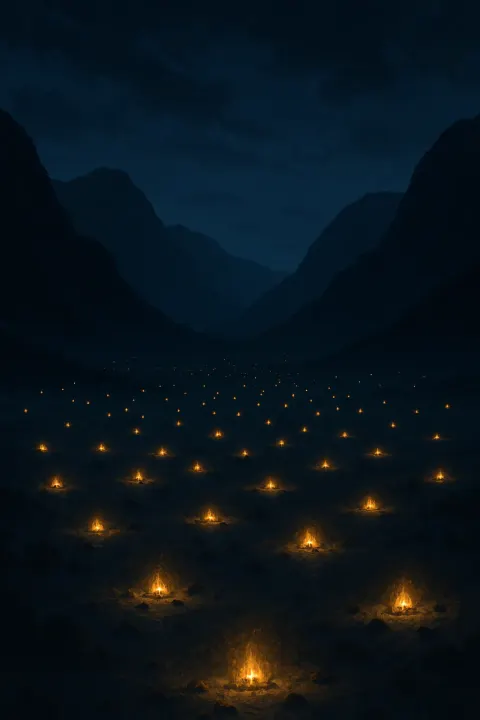 Multitude of Distant Campfires Twinkles Like Fallen Stars