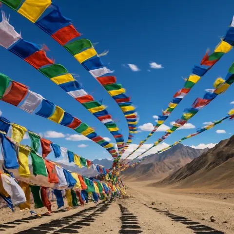 Myriad Colorful Prayer Flags Flutter in the Wind