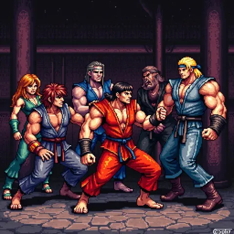 Mortal Kombat Fighters in Classic Arcade Pixels