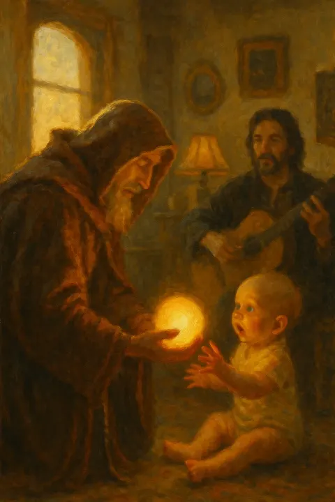 Surprised Infant Takes a Glowing Orb