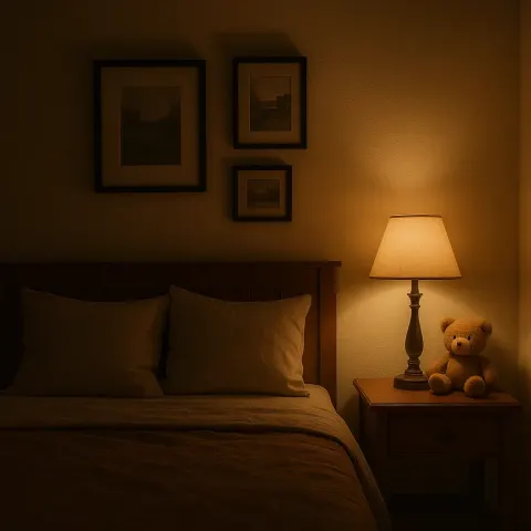 Dimly Lit Bedroom with a Bed