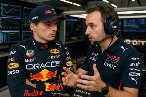 Formula 1 Driver in Team Attire and a Race Engineer