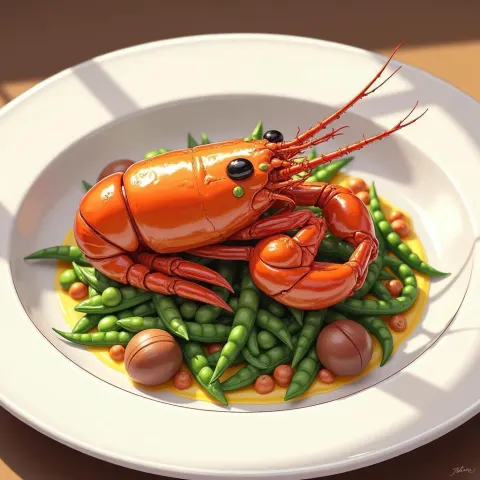 Anime Shellfish Dish With Peas and Nuts