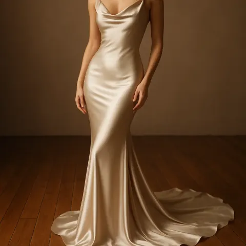Flowing Satin Dress Elegantly Hugged the Curvaceous Form