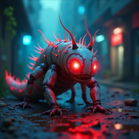 Neon Larvae Monster on Gritty Urban Dirt