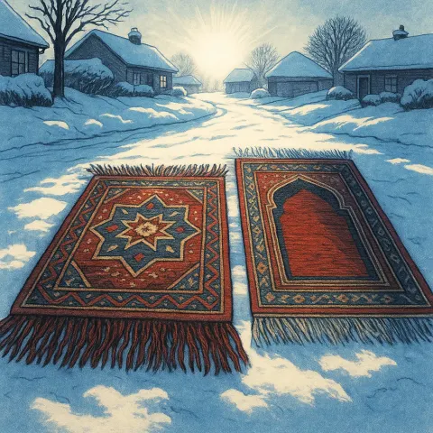 Amidst Snow-covered Rooftops and Driveways on a Crisp Winter
