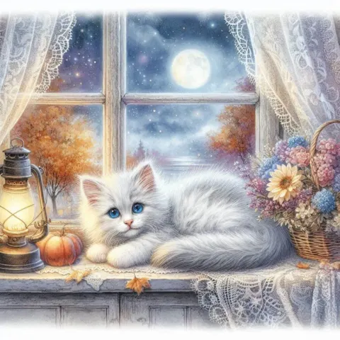 Whimsical Fluffy Kitten Watercolor Sketch