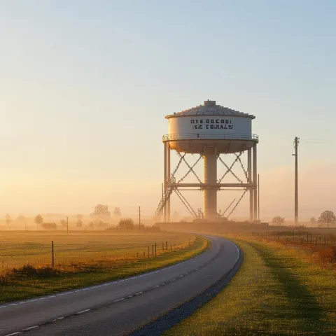 Pixel Water Tower on a Deserted Road