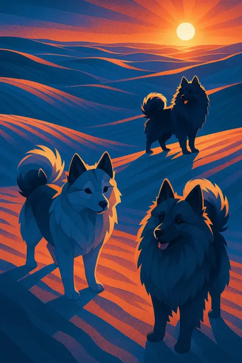 Three Keeshonds Are Artfully