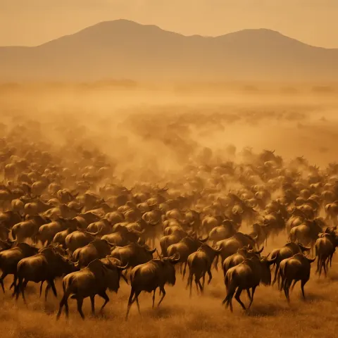 Massive Herd of Countless Wildebeest Kicks Up a Vast Cloud