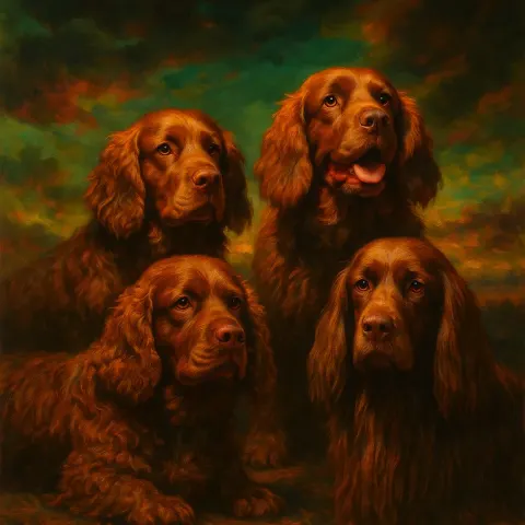 Several Varied Sussex Spaniels