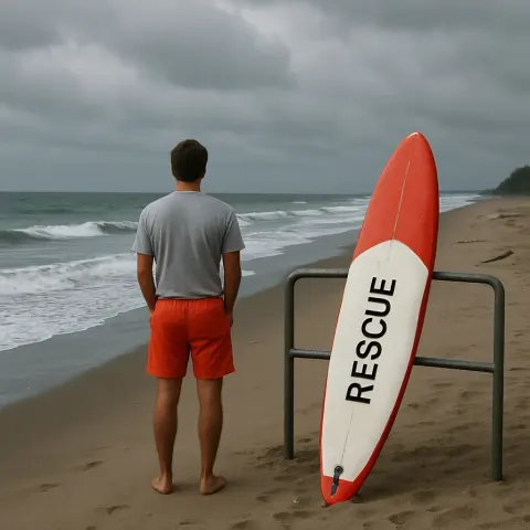 Lone Individual Stands on a Deserted Beach