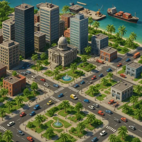 Ultra-realistic 3D Depiction of a Coastal Metropolis Located