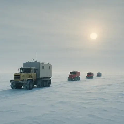 Small Convoy of Research Vehicles Makes its Slow Way