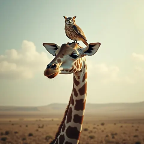 Giraffe and Owl in Ethereal Matte Painting
