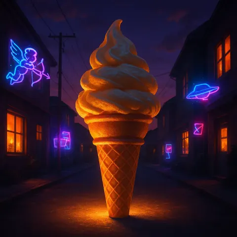Dramatically Uplit Ice Cream on a Dusky Cul-de-sac Alive