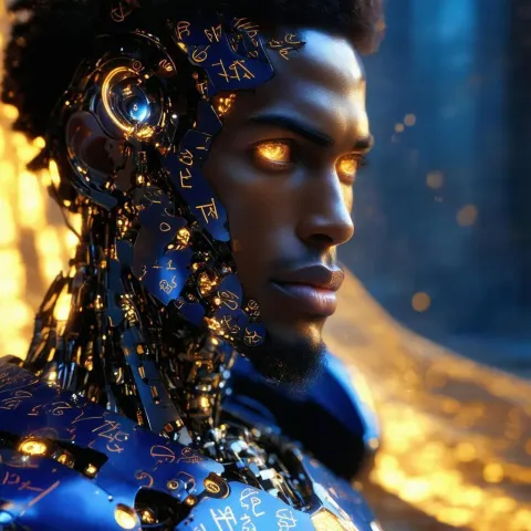 Brazilian Robot Portrait With Luminescent Eyes