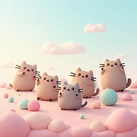 Pusheen Sticker Set on Gradient Skies