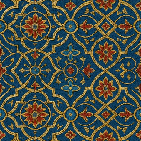 Detailed Mosaic-style Design Incorporating Interwoven Geometric and Floral Motifs Inspired